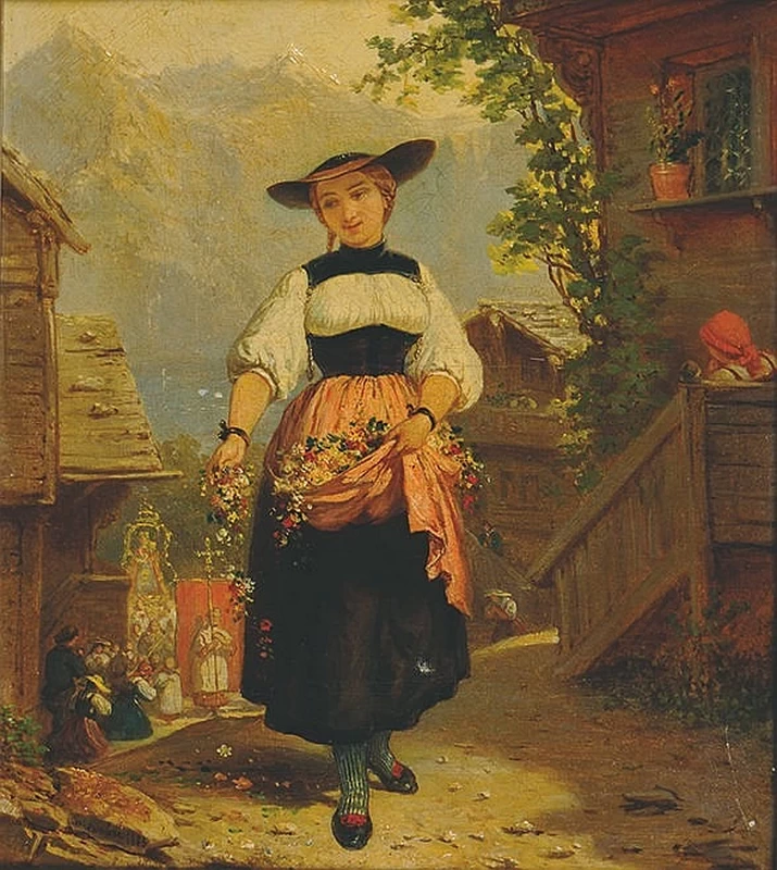 Giovane ragazza che sparge fiori